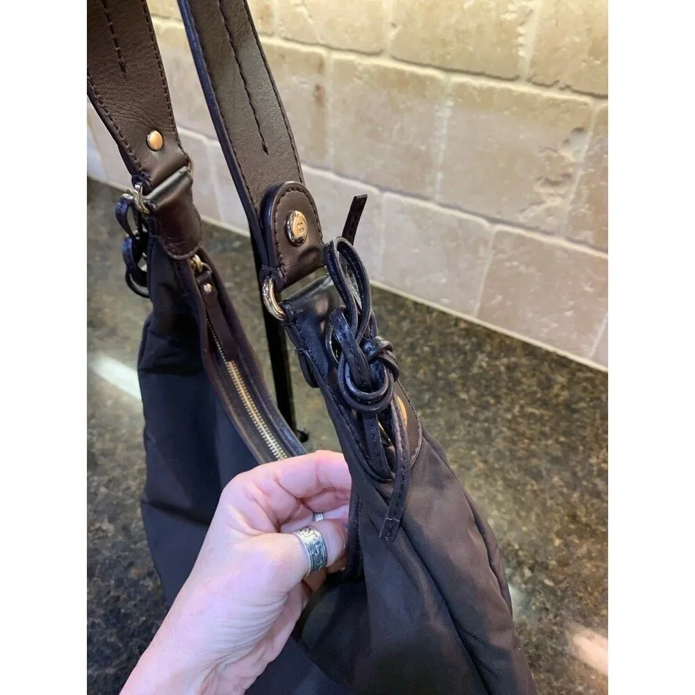 Kate Spade Flatiron Nylon Bag Purse Hobo Brown EUC